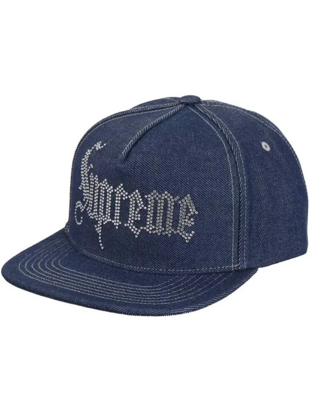 NEW Supreme Rhinestone 5-Panel Denim Cap Hat Snapback Blue FW24